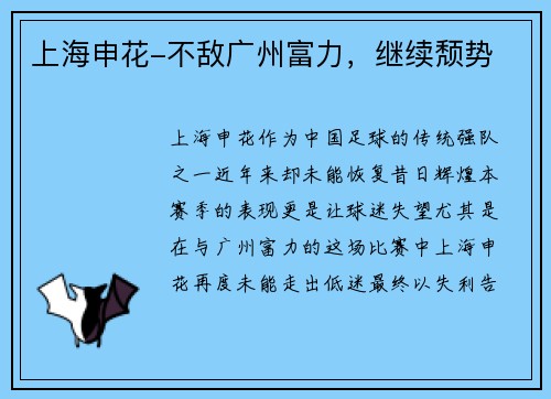 上海申花-不敌广州富力，继续颓势