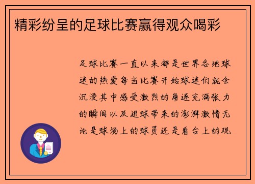 精彩纷呈的足球比赛赢得观众喝彩